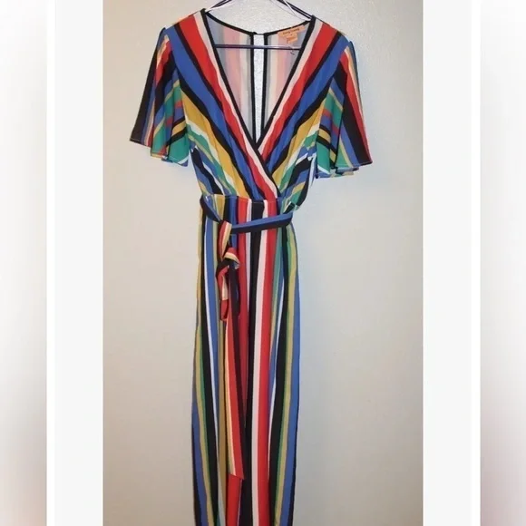 Anthro’s Flying Tomato, Vibrant Striped Jumpsuit, Belted, Excellent Condition,M - Picture 4 of 10